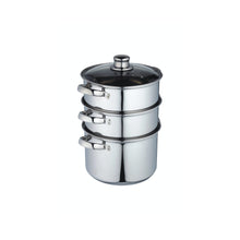 Load image into Gallery viewer, KitchenCraft Stainless Steel Three Tier Steamer - 22cm