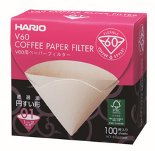 Load image into Gallery viewer, Hario V60 Coffee Filter Papers Size 01 - Brown - (100 Pack Boxed)