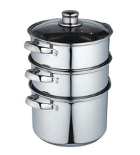 Load image into Gallery viewer, KitchenCraft Stainless Steel Three Tier Steamer - 22cm