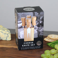 Load image into Gallery viewer, Taylor's Eye Witness Acacia 4 Piece Cheese Knife Set with Magnetic Block