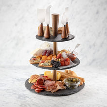 Load image into Gallery viewer, Taylors Eye Witness Slate 3 Tier Étagère & Four Piece Cheese Knife Set