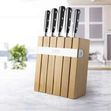 Load image into Gallery viewer, Sabatier Oak and Stainless Steel Slotted Knife Block and 5 Piece Knife Set