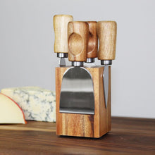 Load image into Gallery viewer, Taylor's Eye Witness Acacia 4 Piece Cheese Knife Set with Magnetic Block