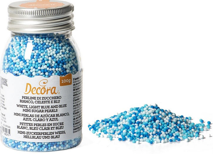 Decora Mini Sugar Pearls - White, Light Blue & Blue