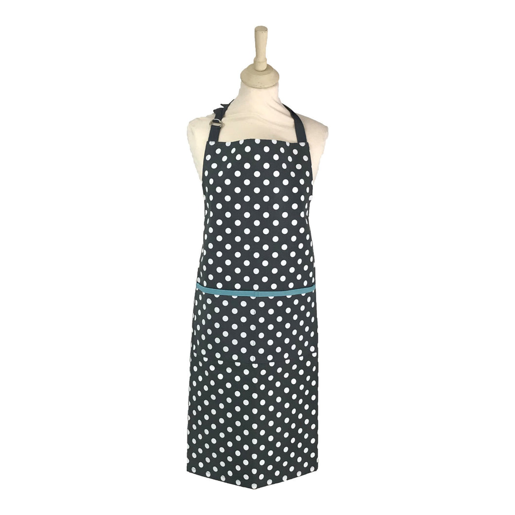 Dexam Polka Apron - Slate Grey with Blue Trim