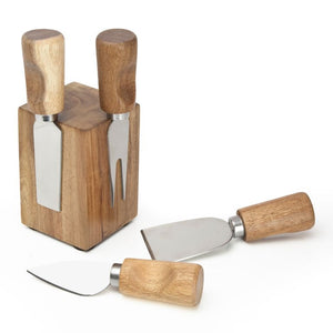 Taylor's Eye Witness Acacia 4 Piece Cheese Knife Set with Magnetic Block