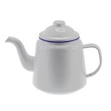 Load image into Gallery viewer, Enamel Teapot - White with Blue Rim
