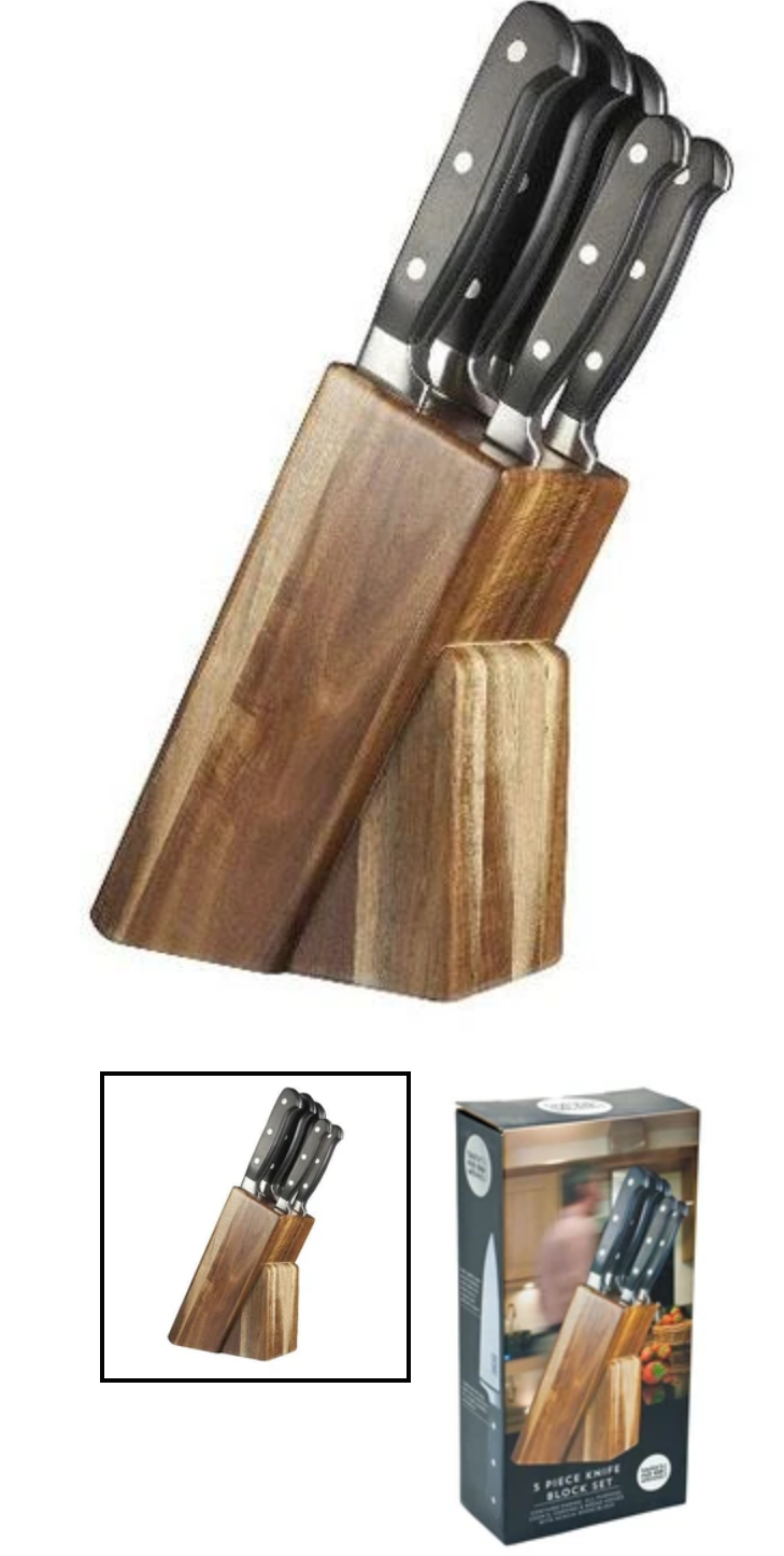 Taylor's Eye Witness Acacia Knife Block and 5 Piece Knife Set