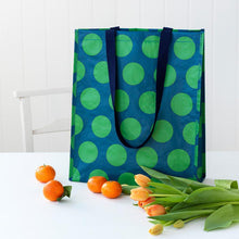 Load image into Gallery viewer, Rex Shopping Bag - Green on Blue Spotlight
