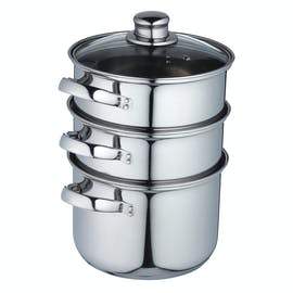 KitchenCraft Stainless Steel Three Tier Steamer - 18cm