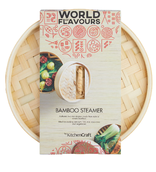 World of Flavours Two Tier Bamboo Steamer - 25cm