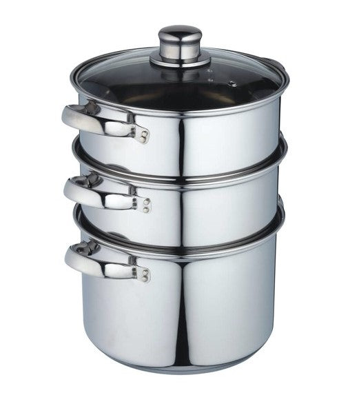 KitchenCraft Stainless Steel Three Tier Steamer - 22cm