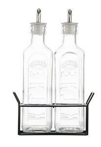 Kilner Set Of 2 Oil Bottles & Metal Rack 0.6 Litre