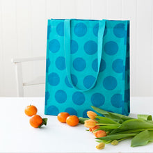 Load image into Gallery viewer, Rex Shopping Bag - Blue on Turquoise Spotlight
