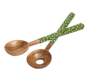 Dexam Sintra Mango Wood Spotted Salad Servers - Green