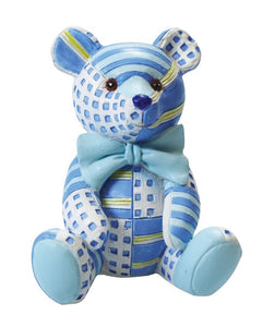 Blue Patchwork Teddy Cake Topper