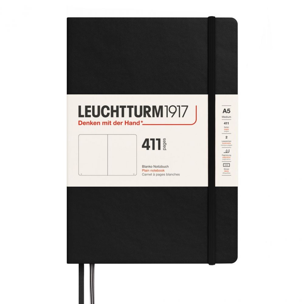 Notebook Medium (A5), Hardcover, 411 numbered pages, Black, Plain