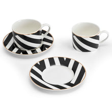Load image into Gallery viewer, Mikasa Luxe Deco China Tea Cups and Saucers with Geometric Stripe
