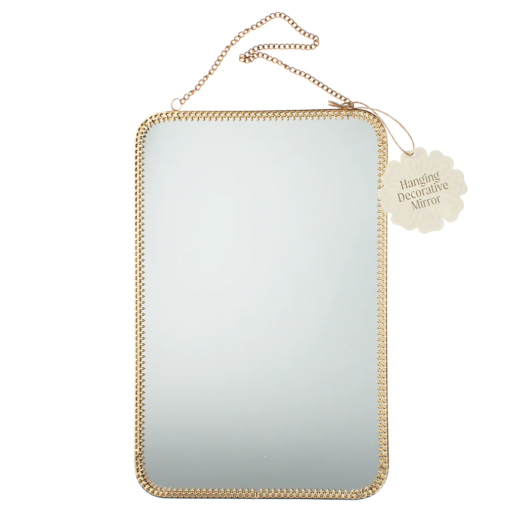 Rex  Hanging Mirror Rectangular Gold Tone 29cm x 19cm