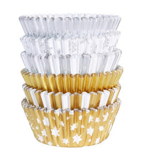 Load image into Gallery viewer, PME Christmas Foil-lined Cupcake Cases - Metallic Gold &amp; Silver
