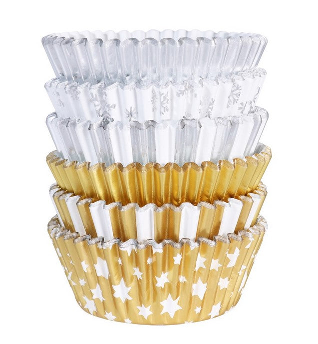 PME Christmas Foil-lined Cupcake Cases - Metallic Gold & Silver