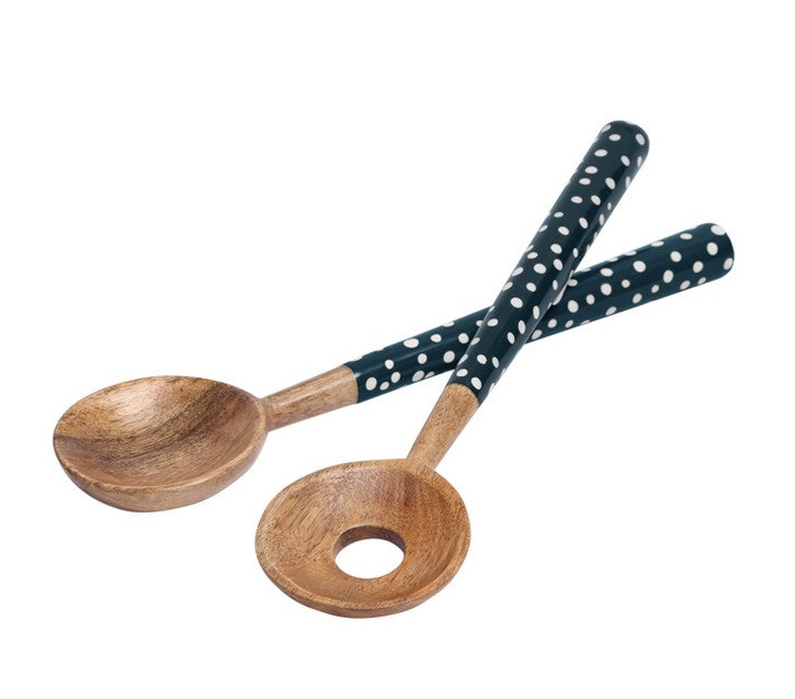 Dexam Sintra Mango Wood Spotted Salad Servers - Ink Blue