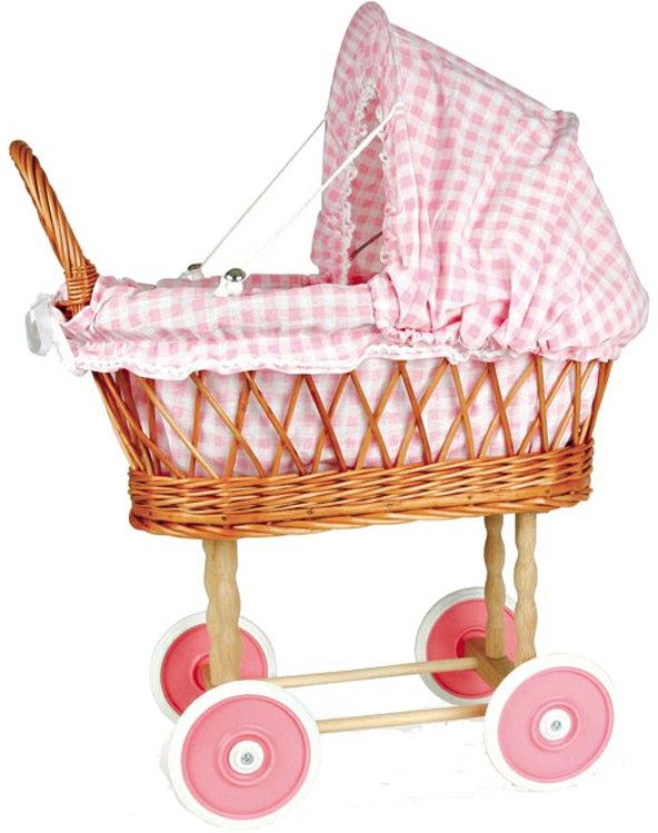 Wicker pink pram