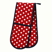Load image into Gallery viewer, Polka Double Oven Glove - Red with Navy Trim
