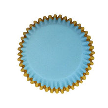 Load image into Gallery viewer, Cupcake Cases Foil Lined - Blue with Gold Foil Trim
