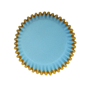 Cupcake Cases Foil Lined - Blue with Gold Foil Trim