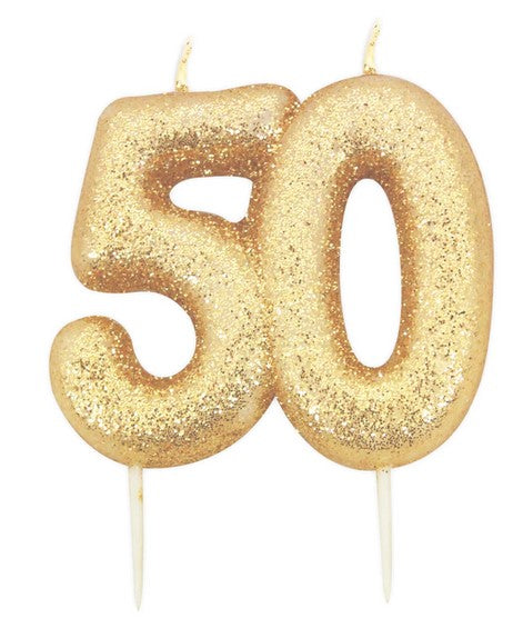 Creative Party Gold Glitter Numeral Moulded Pick Candle - Age 50