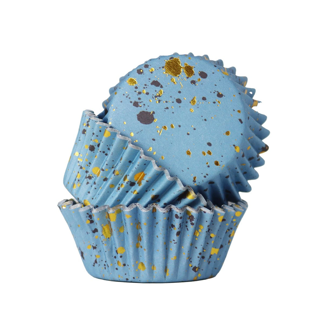 Cupcake Cases Foil Lined – Blue & Gold Flecks