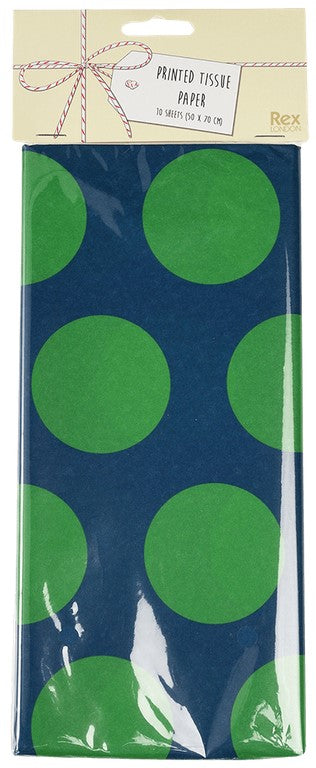 Rex Tissue Paper (10 Sheets) - Green on Blue Spotlight