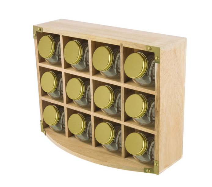 Kitchen Pantry Acacia Spice Rack With 12 Jars