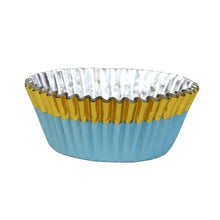 Load image into Gallery viewer, Cupcake Cases Foil Lined - Blue with Gold Foil Trim
