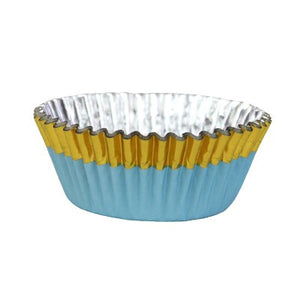 Cupcake Cases Foil Lined - Blue with Gold Foil Trim