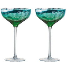Load image into Gallery viewer, Peacock Champagne Saucers Set of Two

