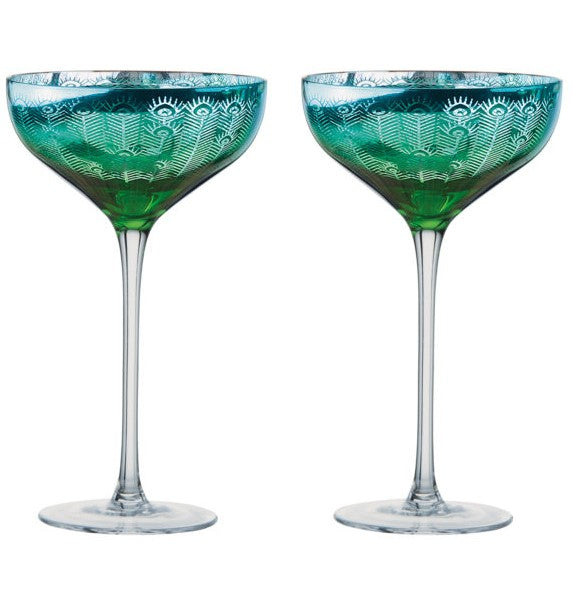 Peacock Champagne Saucers Set of Two