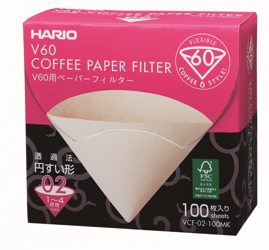 Hario V60 Coffee Filter Papers Size 02 - Brown - (100 Pack Boxed)