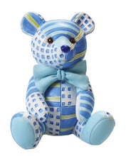 Load image into Gallery viewer, Blue Patchwork Teddy Cake Topper
