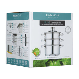 KitchenCraft Stainless Steel Three Tier Steamer - 16cm