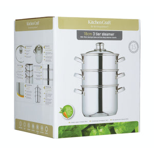 KitchenCraft Stainless Steel Three Tier Steamer - 18cm