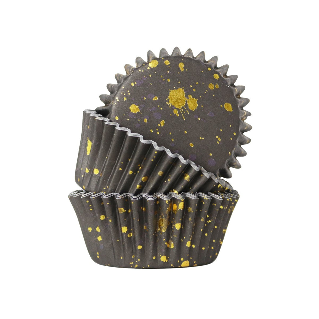 Cupcake Cases Foil Lined – Black & Gold Flecks