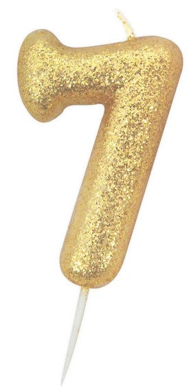 Creative Party Gold Glitter Numeral Moulded Pick Candle - Age 7