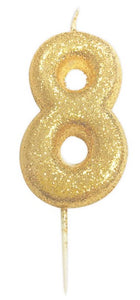 Creative Party Gold Glitter Numeral Moulded Pick Candle - Age 8