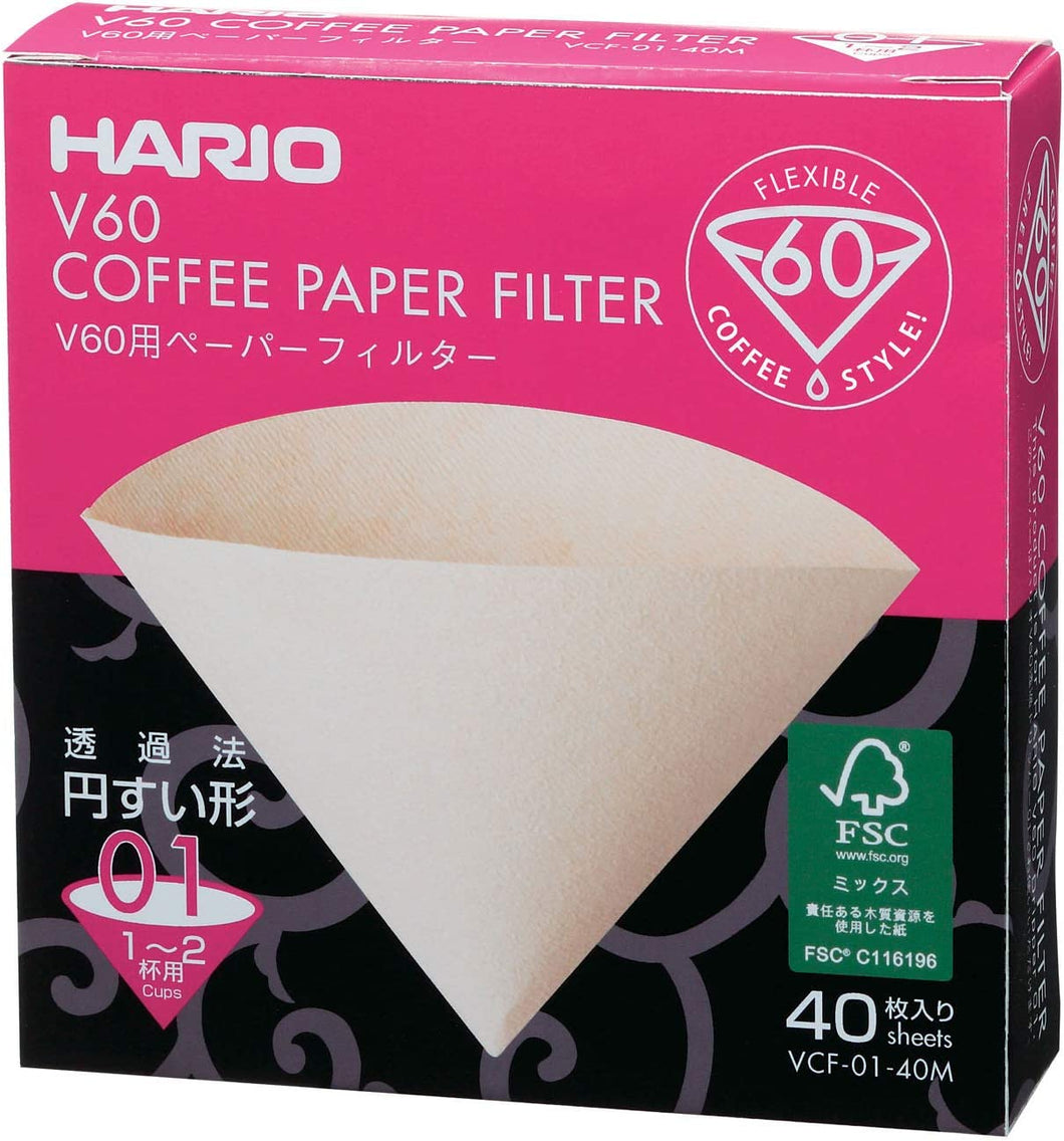 Hario V60 Coffee Filter Papers Size 01 - Brown - (100 Pack Boxed)