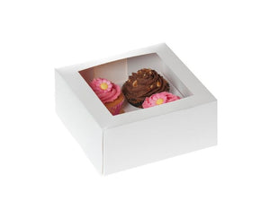 House of Marie Cupcake Box 4 Hole, White- Set of 2