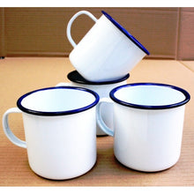 Load image into Gallery viewer, Enamel Mug - White with Blue Rim
