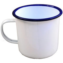 Load image into Gallery viewer, Enamel Mug - White with Blue Rim
