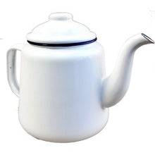 Load image into Gallery viewer, Enamel Teapot - White with Blue Rim
